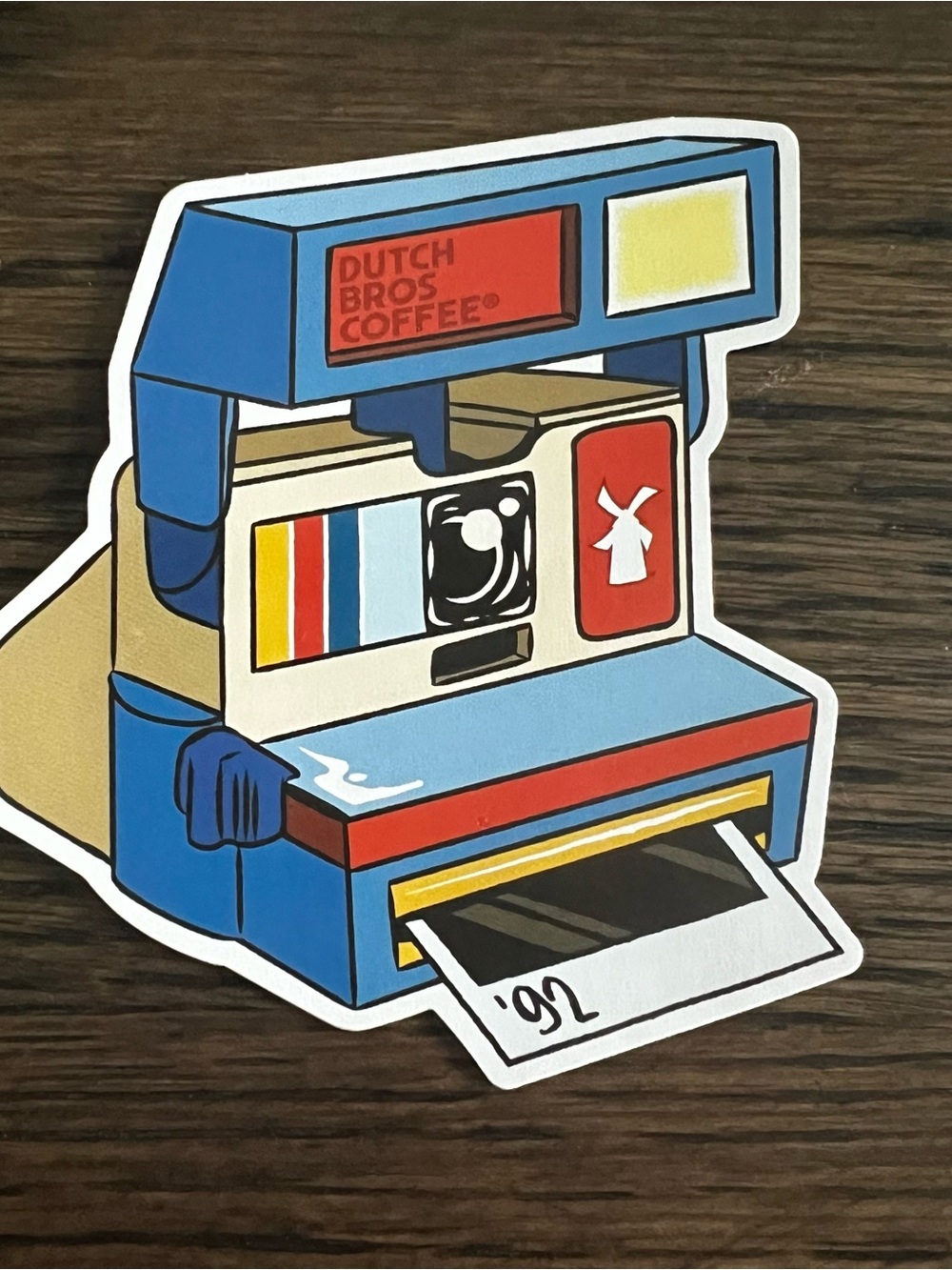 🆕 Dutch Bros Coffee Retro Camera Sticker - Blue, Red, Cream